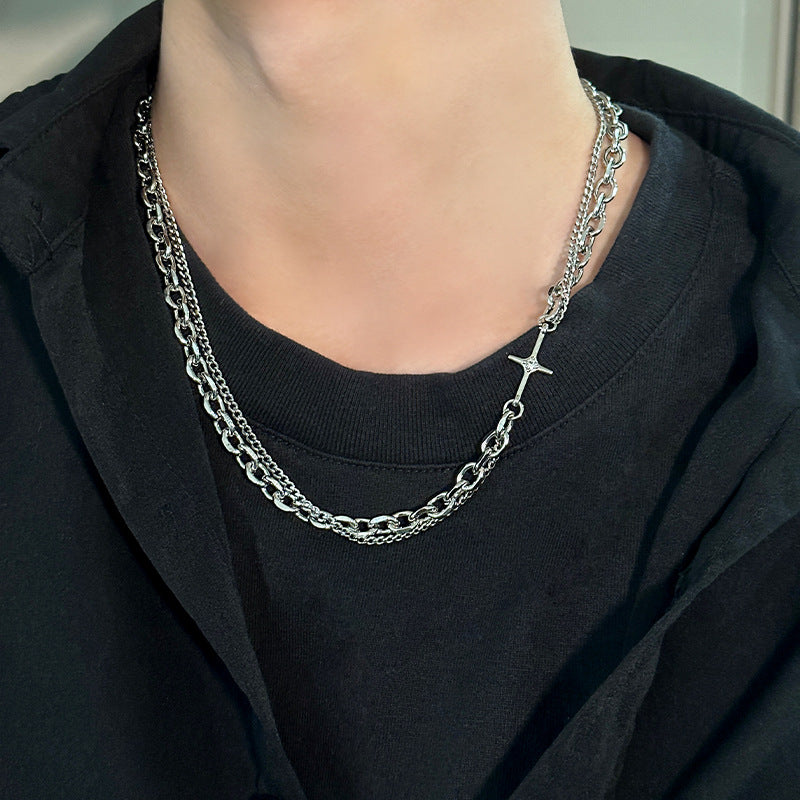 Wholesale Titanium Steel Double Layer Non-fading Necklace Sweater Sweater Chain Men Necklaces ACC-NE-Meihun002