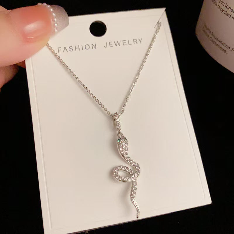 Wholesale S925 Sterling Silver Zircon Snake Necklace