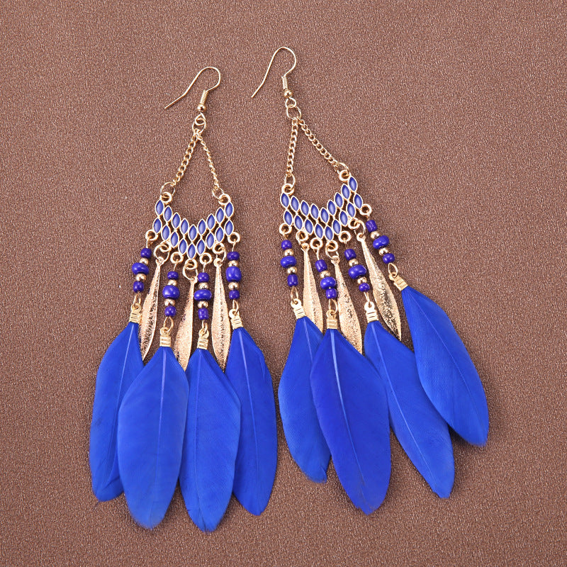Wholesale Bohemian Feather Earrings Long Ethnic Style Earrings ACC-ES-Gumi004