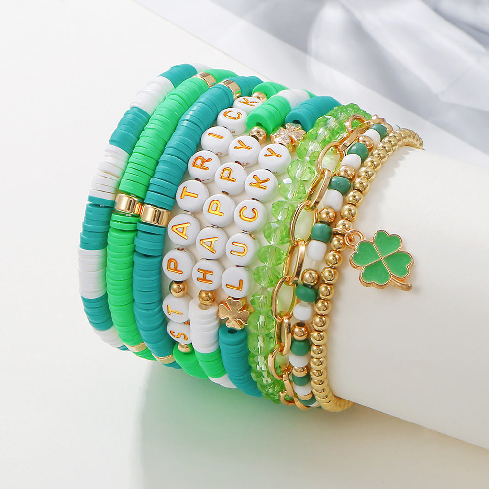 Wholesale St Patrick's Day  green four-leaf clover pendant  bracelet suit