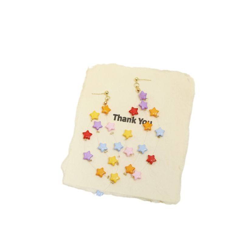 Wholesale Trendy Long Tassel Star Earrings for Women，Alloy Zirconia Heart Design，Party Jewelry Accessory Gift