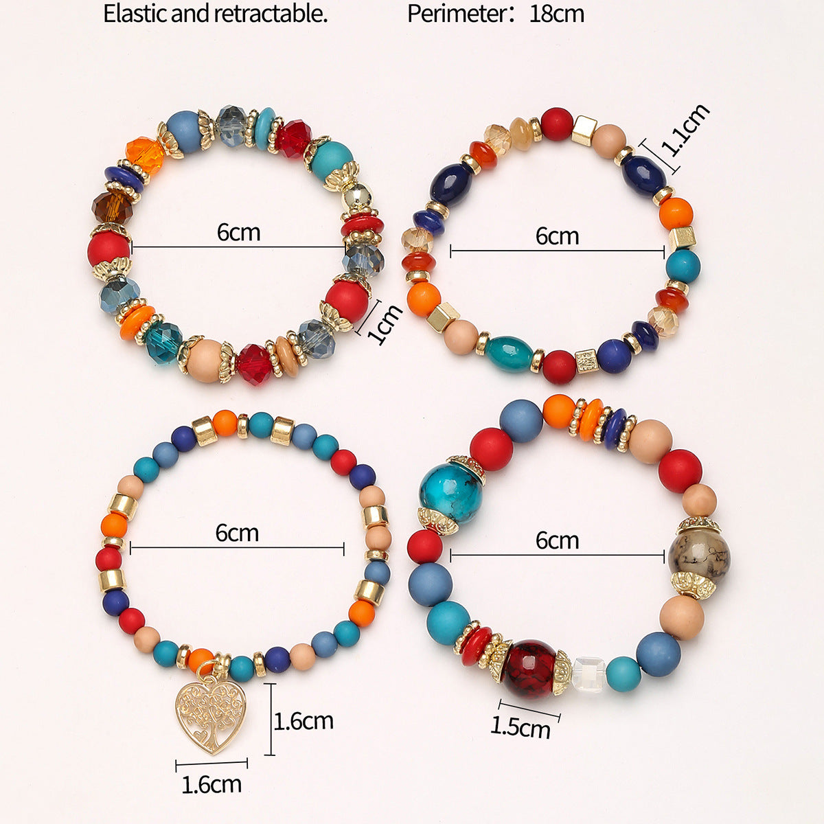 Wholesale Coffee Glass Bead Bohemian Bracelet Set Heart Pendant Tassel Jewelry