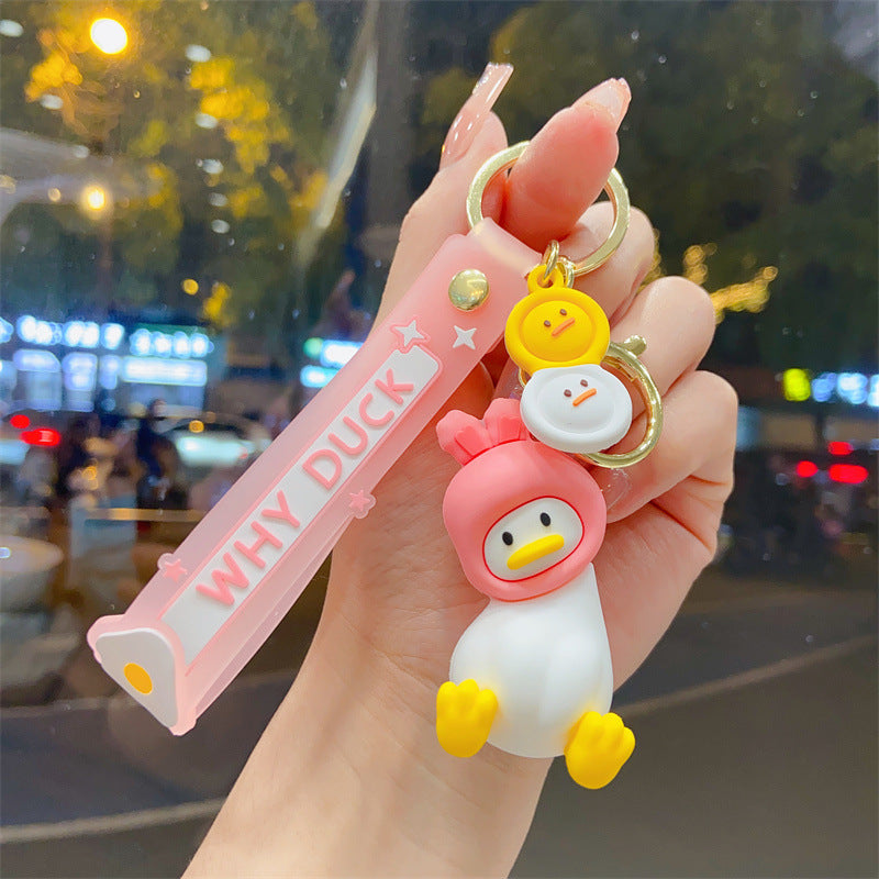 Wholesale Creative cartoon crooked neck duck fun headgear keychain