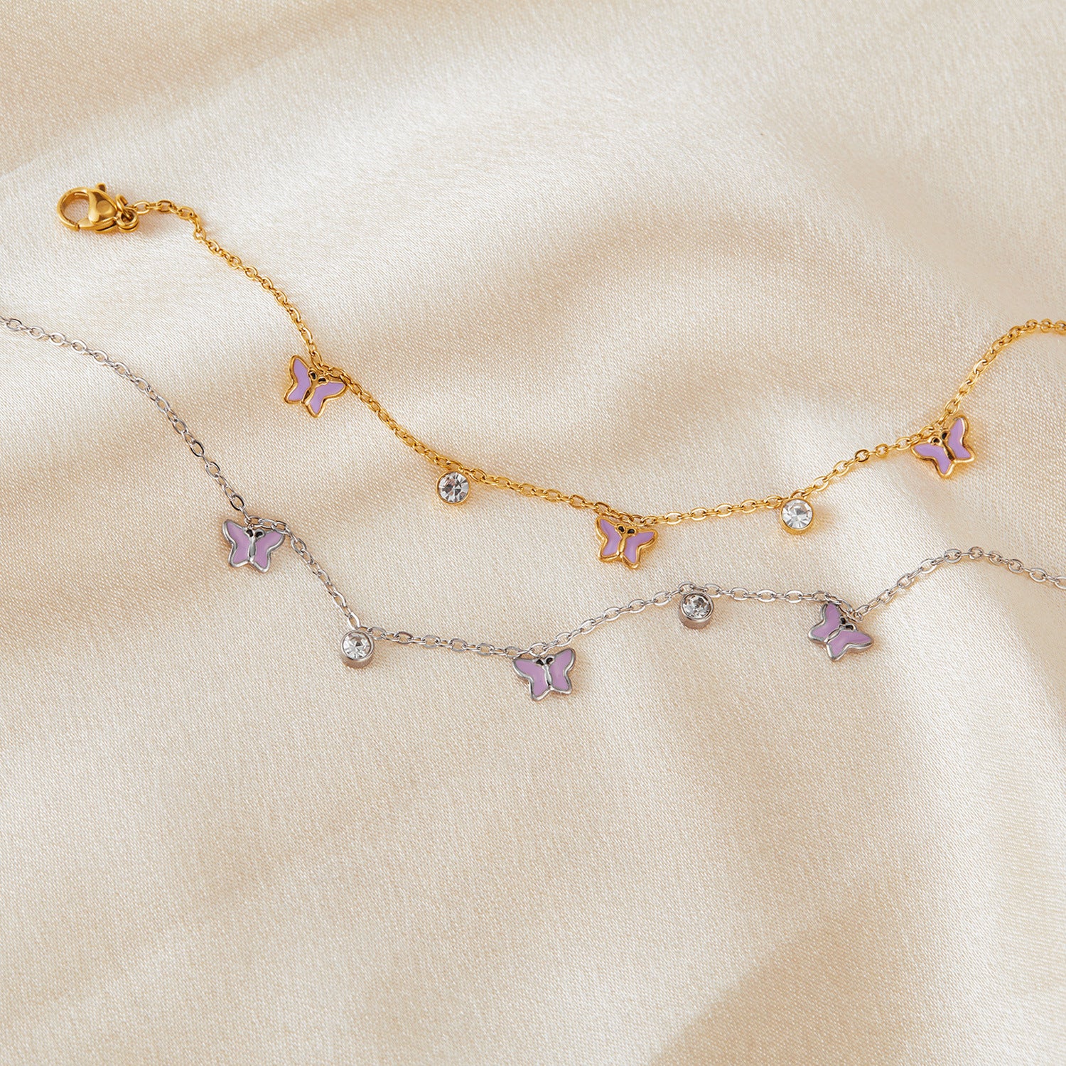 Wholesale Stainless Steel Design Sense Diamond Butterfly Oil Drop Pendant Bracelet