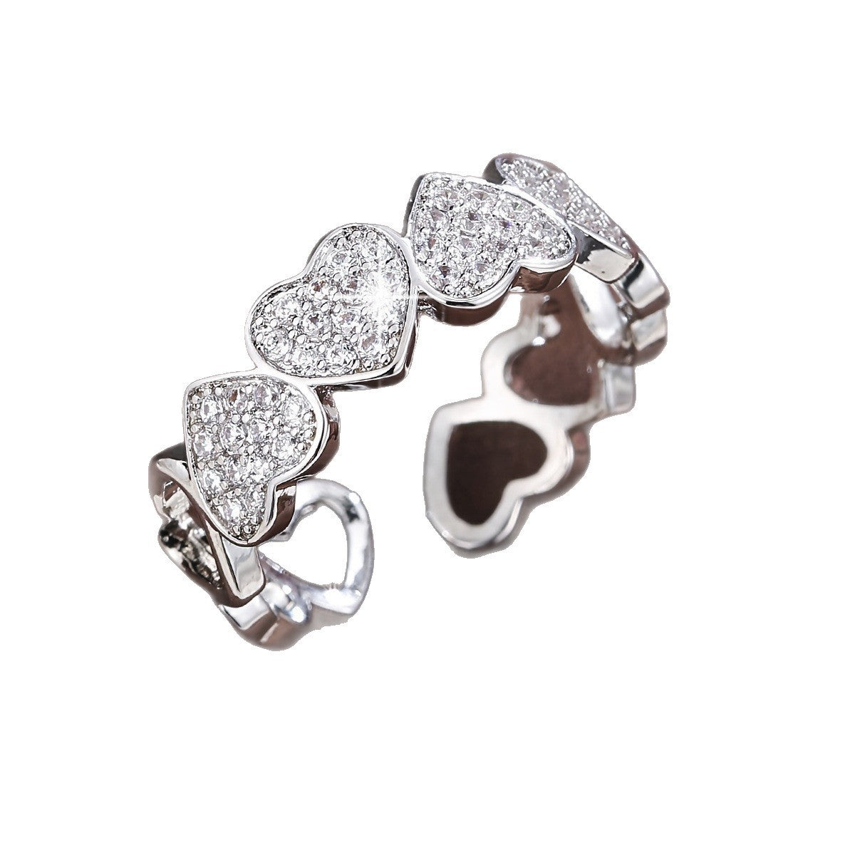 Wholesale Vintage Heart Ring with Zircon,  Adjustable Open Ring,  Fashion Jewelry Accessory for Women,  Gift Idea