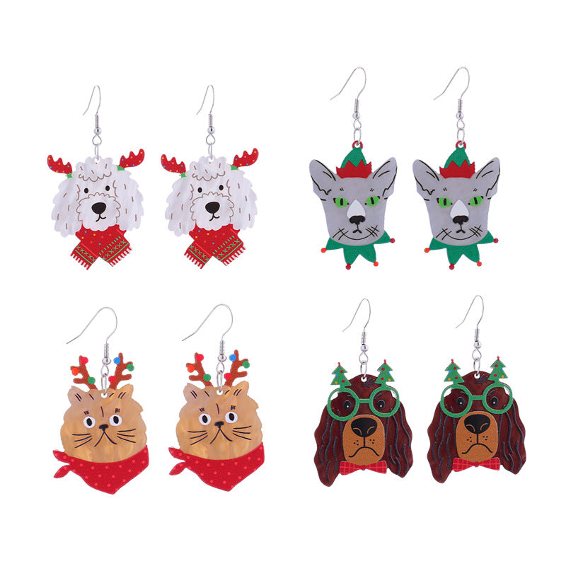 Wholesale Christmas Colorful Acrylic Elk Wine Glass Puppy Earrings ACC-ES-CT036