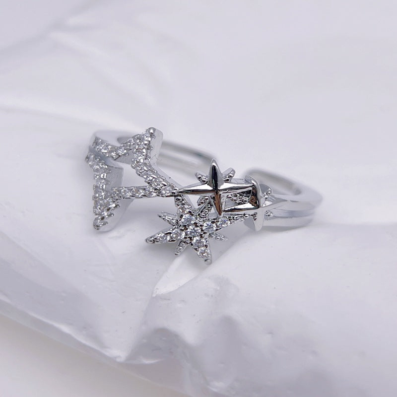 Wholesale Double Line Micro Inlaid Hollow Star Rings ACC-RS-YXY001