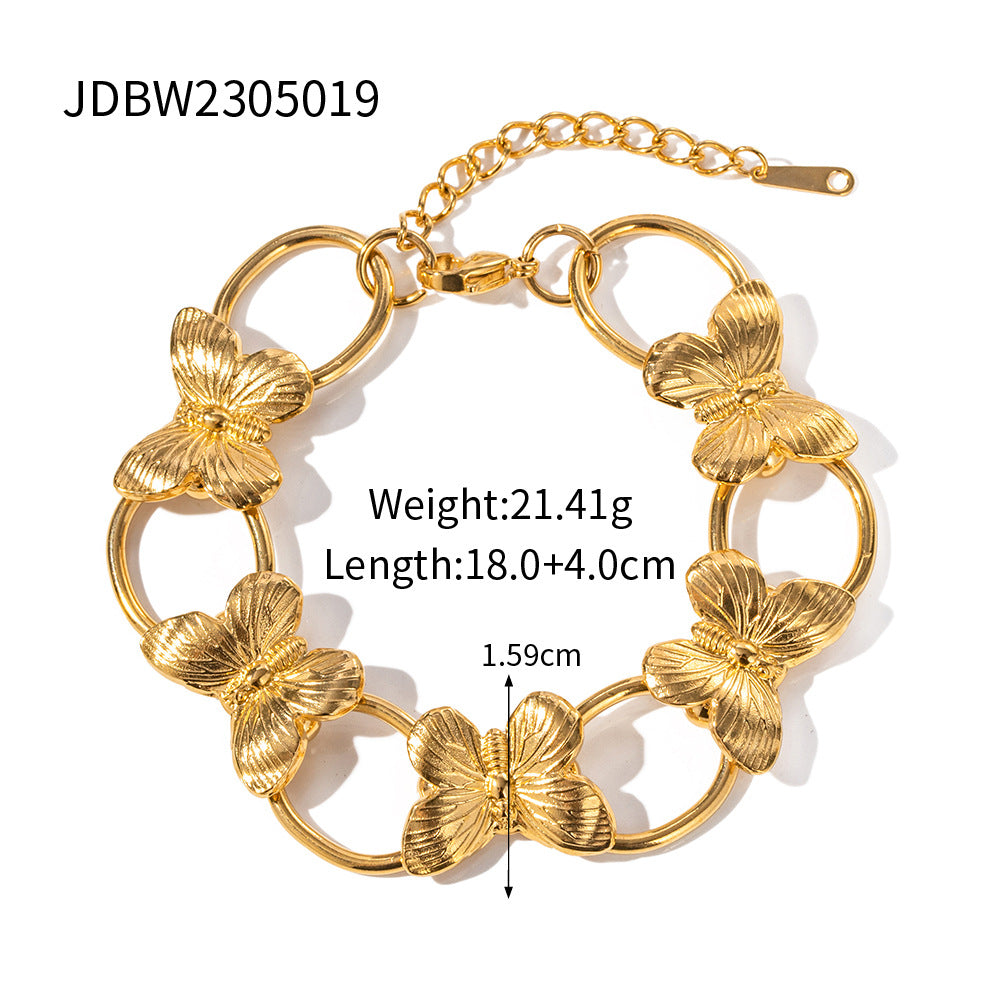 Wholesale Vintage Gold Sand Butterfly Bracelet Ring Necklace Set ACC-ES-WanXing002
