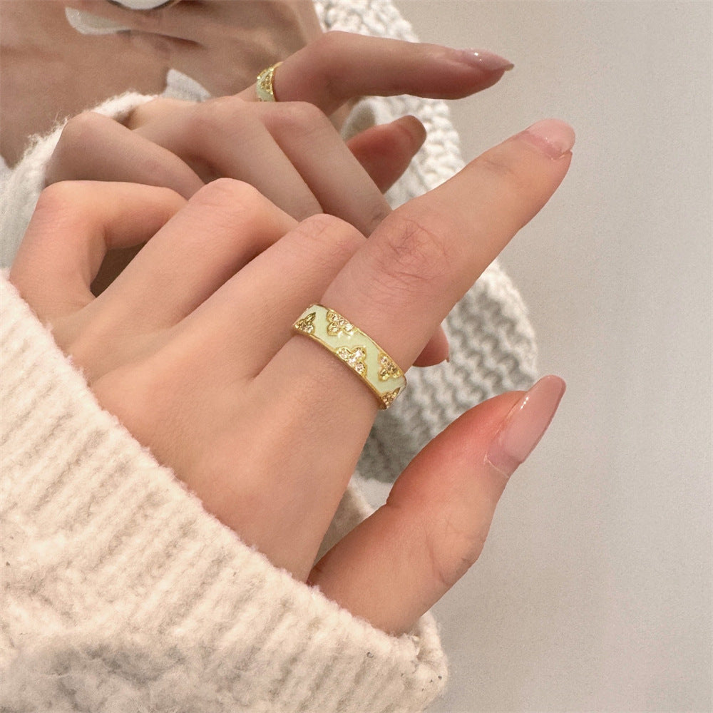 Wholesale Colored Enamel Butterfly Ring Pearl Open Ring ACC-RS-Yues008