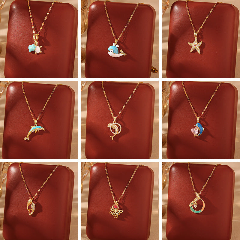 Wholesale  Summer Shell Mermaid Tears Titanium Steel Necklace