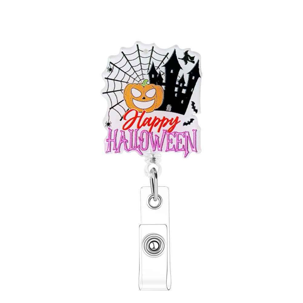Wholesale Halloween Acrylic Printed Pumpkin Bat Easy Pull Badge Reels Keychains ACC-KC-XinDing006