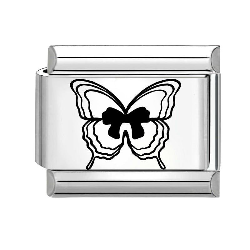 Wholesale Italian Charm Bracelet 9mm DIY Splicing Black and White Lettering Butterfly Titanium Steel Composable Bracelet