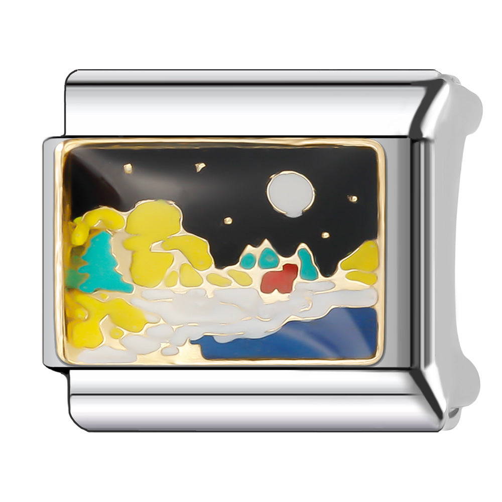 Wholesale Italian Charm Bracelet 9mm DIY Splicing Creative Pattern Stainless Steel Composable Bracelet