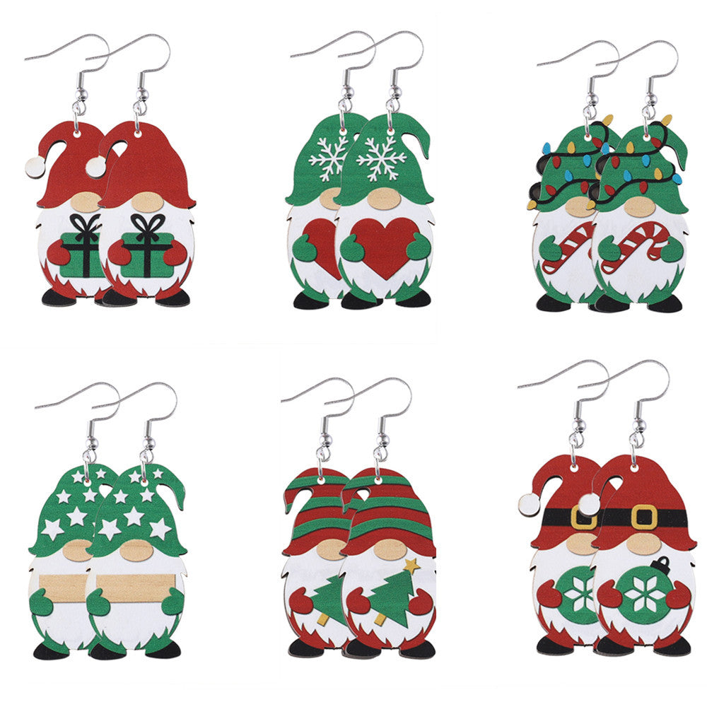 Wholesale Christmas Cute Dwarf Christmas Tree Pendant Wood Earrings