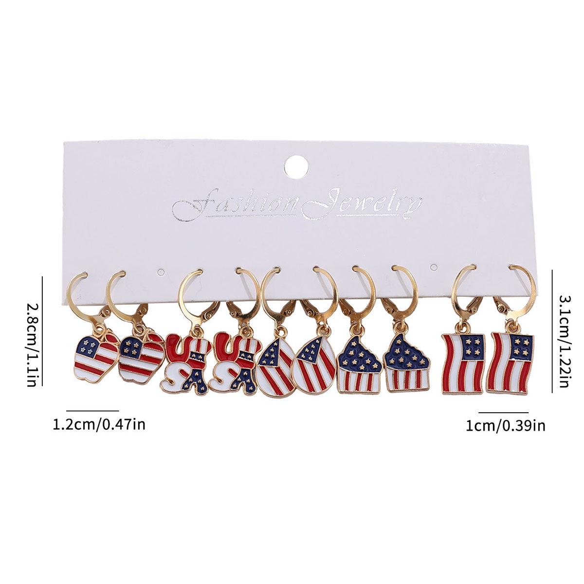 Wholesale Independence Day Red, White Blue, American Flag Hat, Apple Waterdrop Pendant Earrings Set