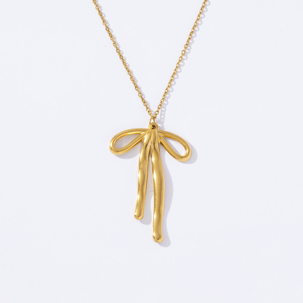Wholesale Stainless Steel Electroplated 18K Gold Bow Necklaces ACC-NE-YuHui005