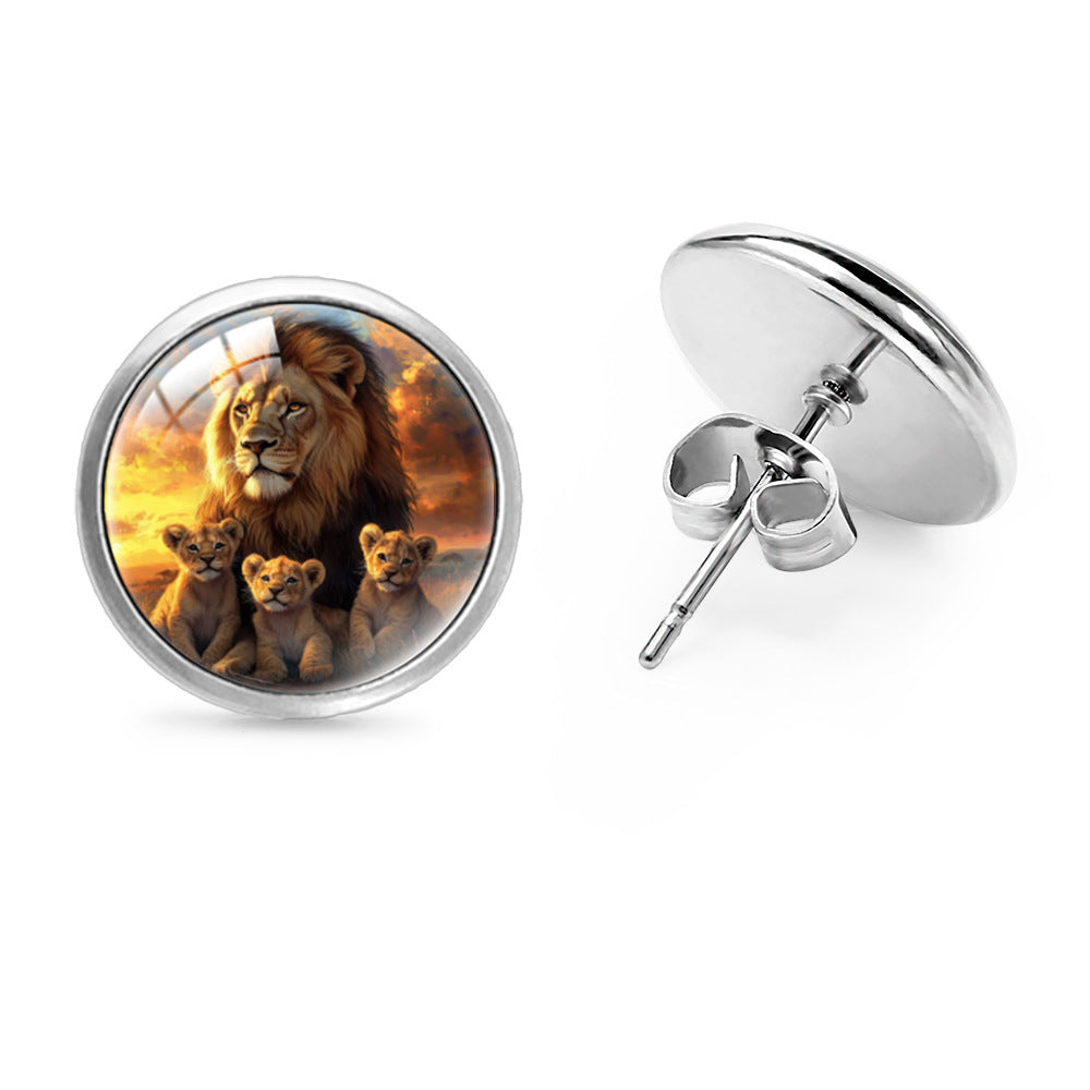 Wholesale Anime Lion Gem Round Stud Earrings