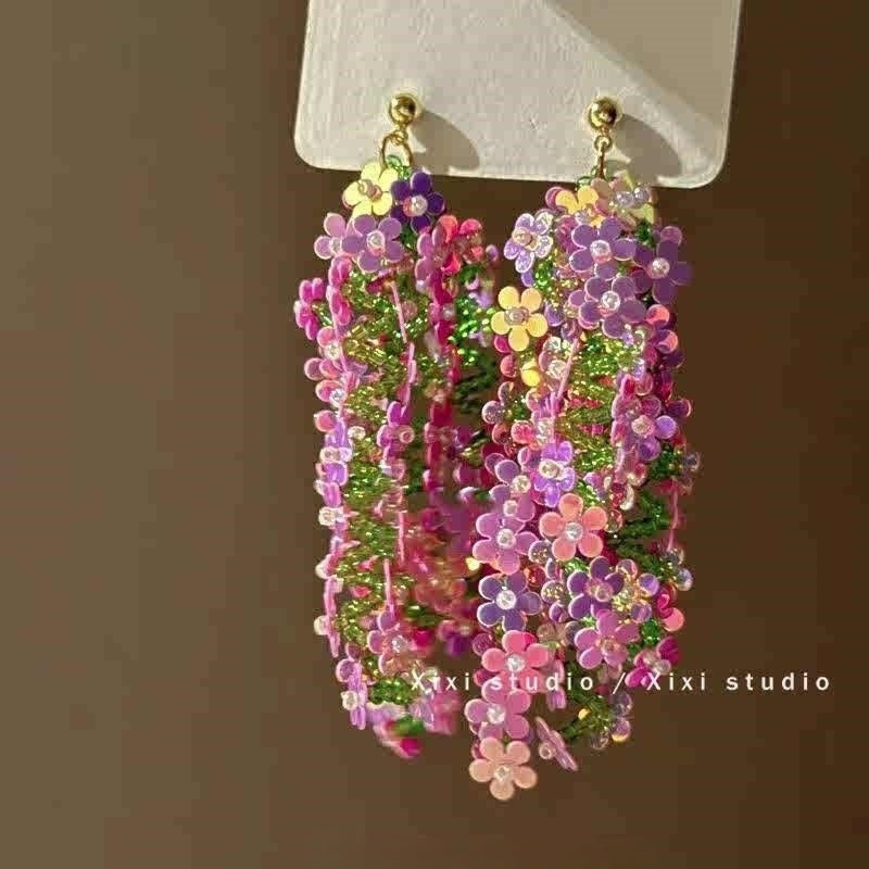 Wholesale Blue Retro Glaze Rose Flower Zircon Earrings