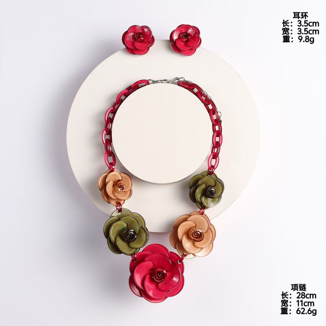 Wholesale Acrylic Flower Necklace and Earring Set,  Creamy Sweet Style,  Fashion Accessory for Boutique Resale
