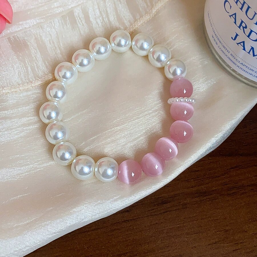 Wholesale Cat Eye Pearl Beaded Bracelet For Women Minimalist Summer Jewelry Accessory Gift Boutique Resale