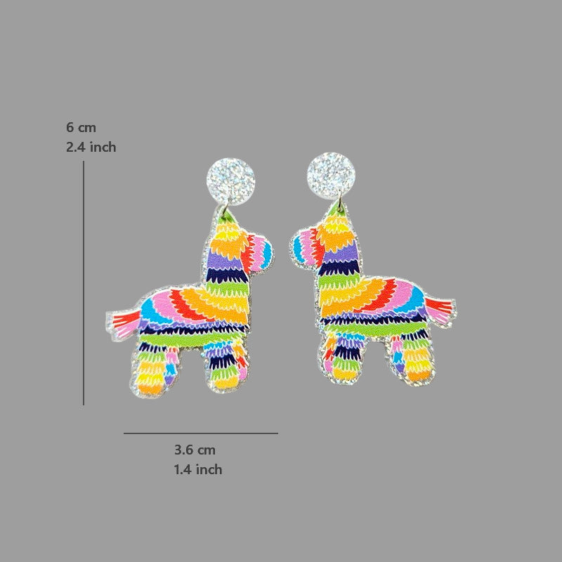 Wholesale Mexican Carnival Day Cinco De Mayo Guitar Horse Hat Wine Bottle Violin Goblin Cactus Acrylic Earrings ACC-ES-XP010