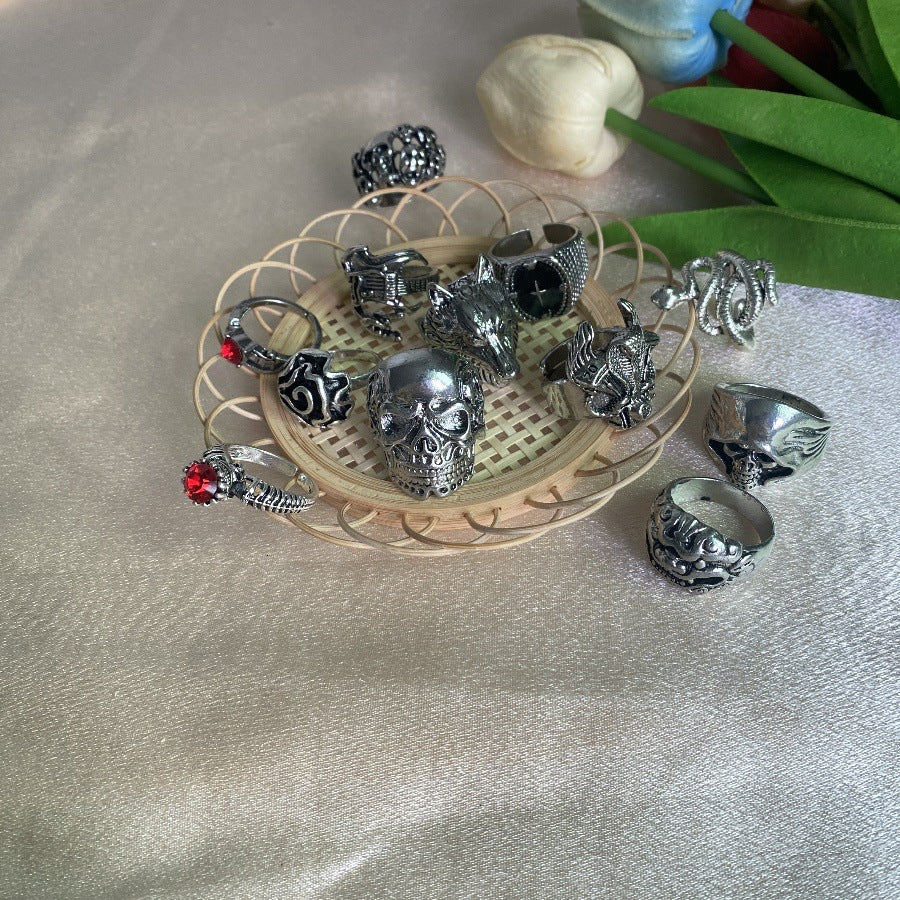 Wholesale  Skull Ghost Face Wolf Head Snake Cross Ring Set