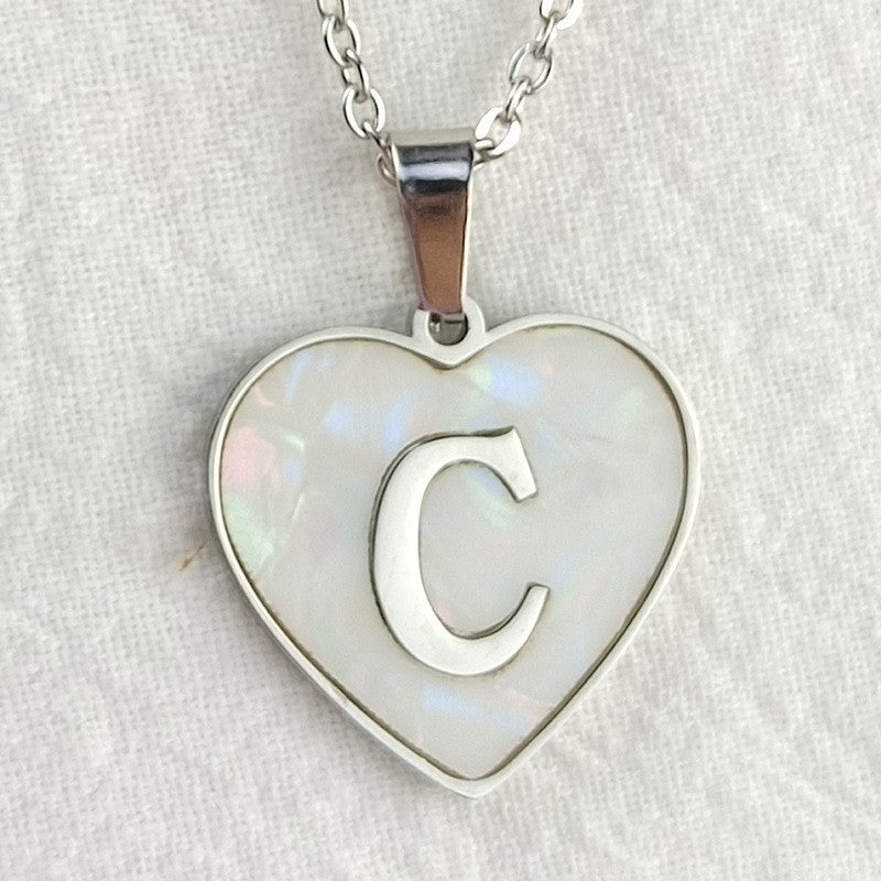 Wholesale 26 English Letters Heart Inlaid Shell Titanium Steel Necklace ACC-NE-DingChao002