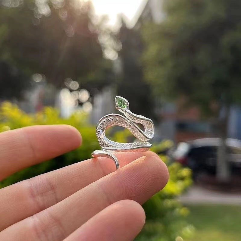 Wholesale Blue Topaz Snake Ring Electroplated Zinc Alloy Adjustable Women S Fashion Jewelry For Everyday Wear