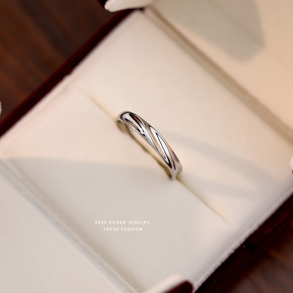 Wholesale s999 Foot Silver Love Simple Wave Micro-inlaid Zircon Couple Ring