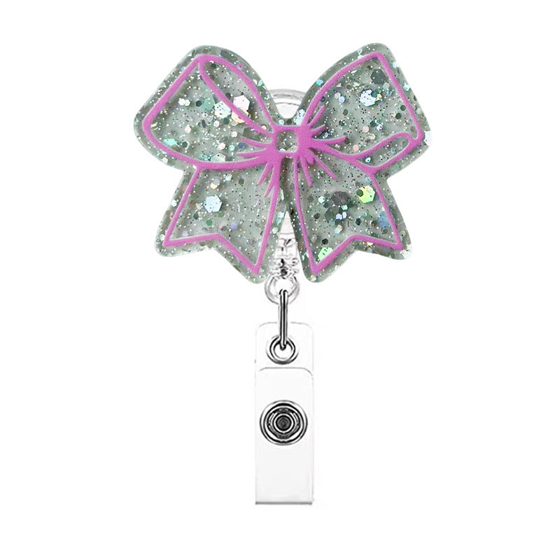Wholesale acrylic pink bow retractable name tag clip  Badge Reels