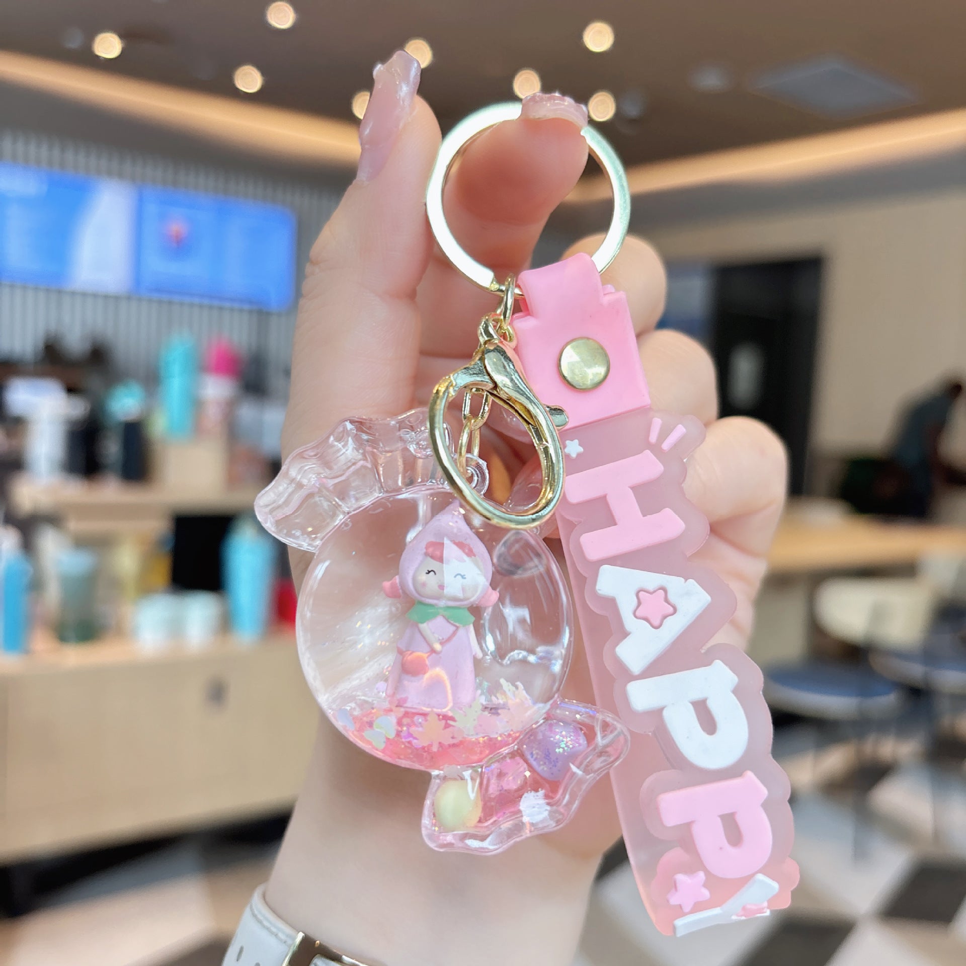 Wholesale Creative Acrylic Quicksand Cute Candy House Girl Keychain