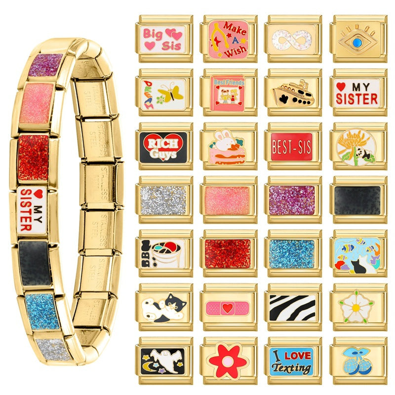 Wholesale Italian charm bracelet 9 facial mask DIY splicing removable stainless steel com posable bracelet