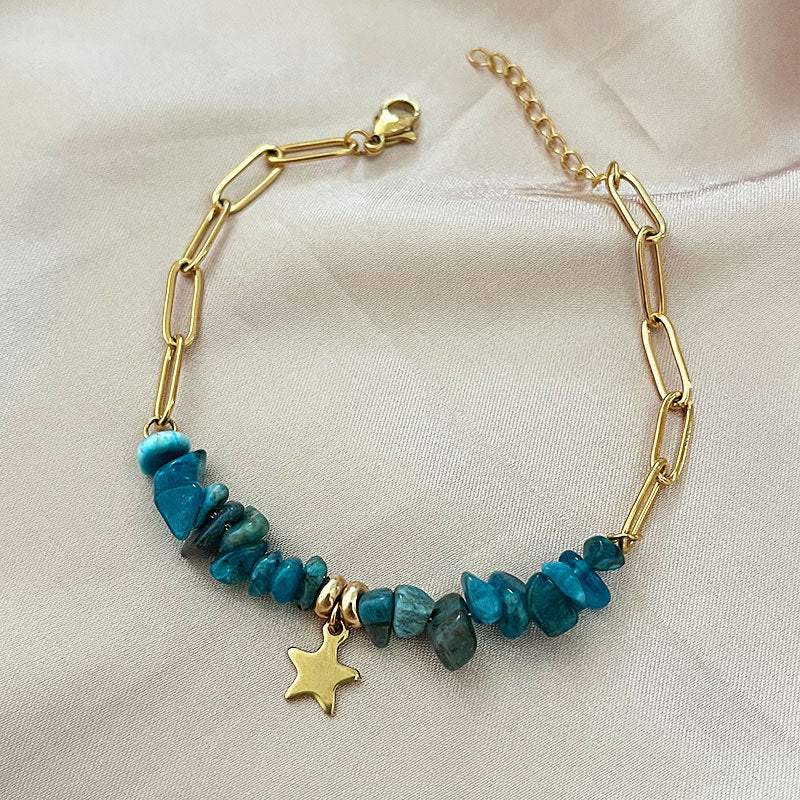 Wholesale natural stone gravel five-pointed star  stainless steel bracelet