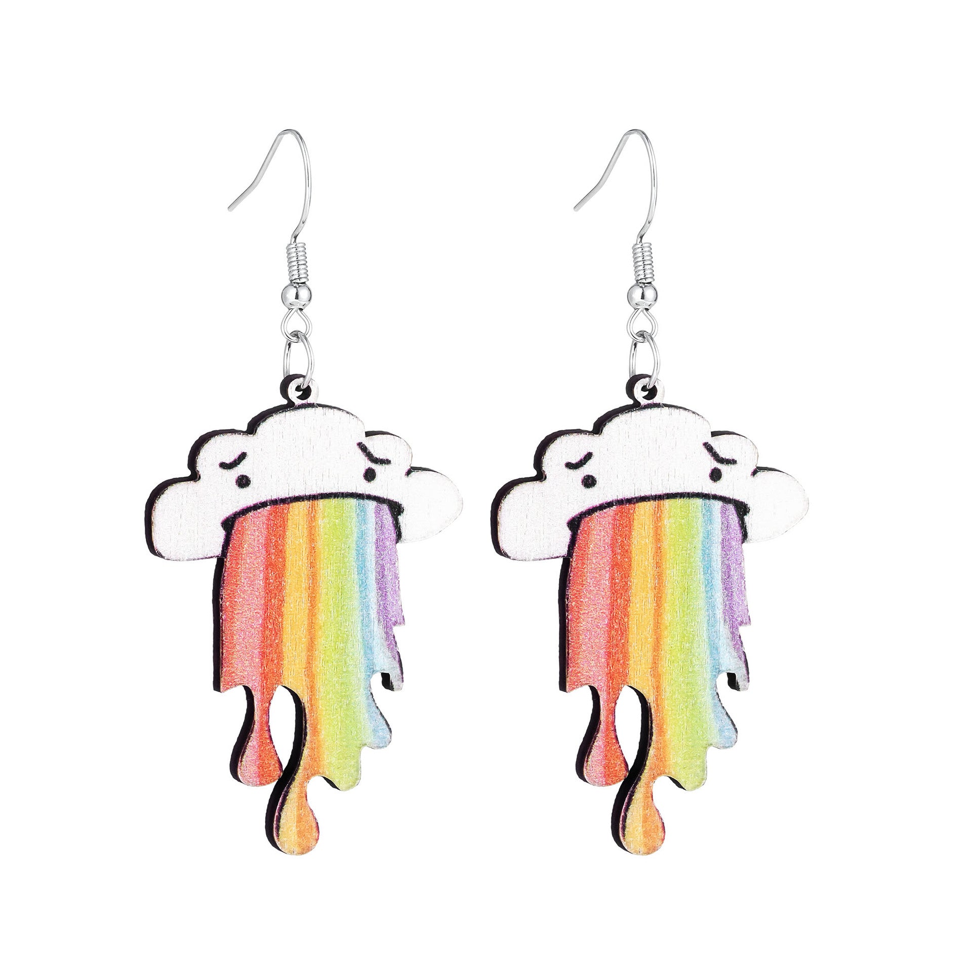 Wholesale  wooden earrings  cartoon clouds rainbow earrings