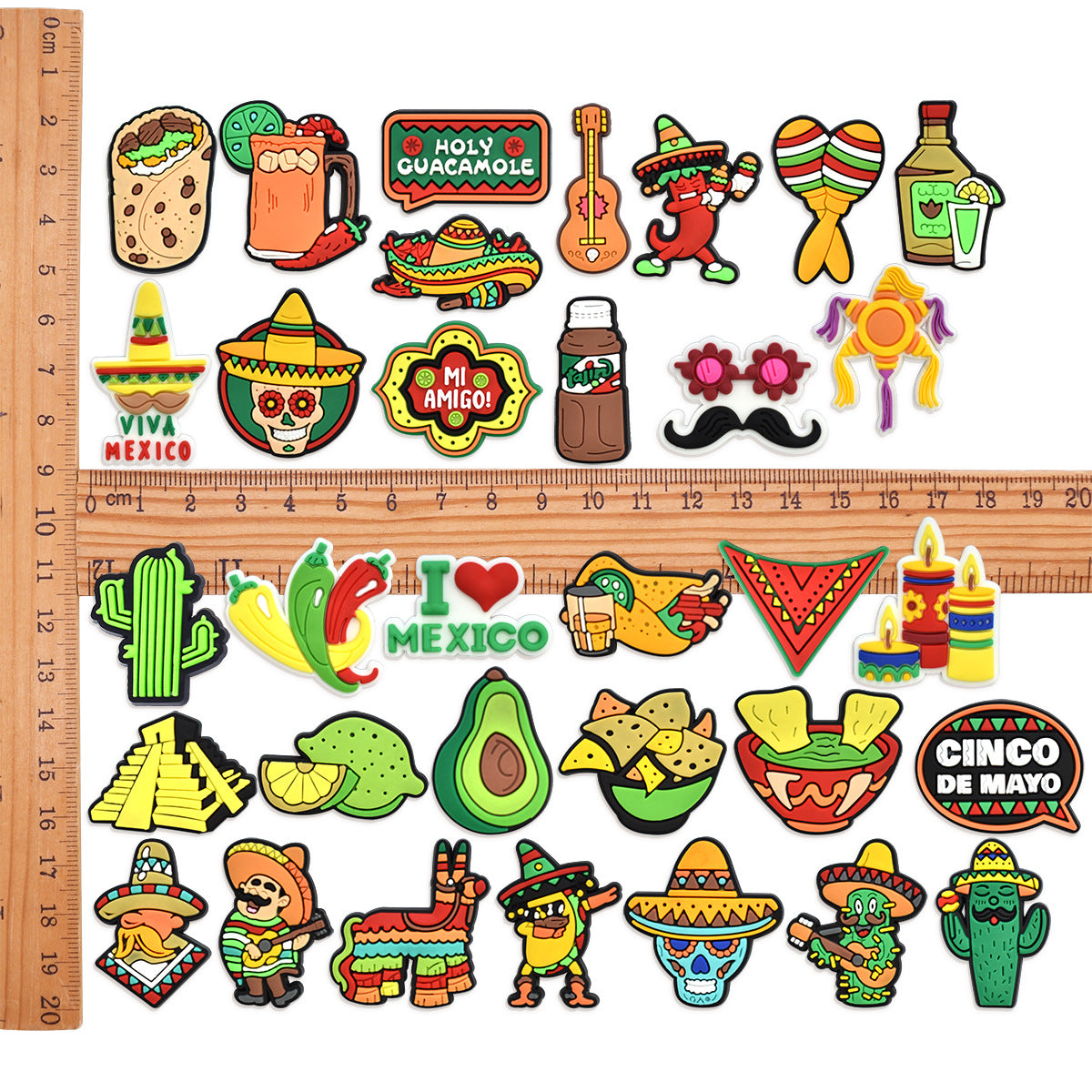 Wholesale Random 100pcs Mexican Series Clogs PVC Soft Rubber Slippers Decoration Shoes Charms ACC-SC-RYY035