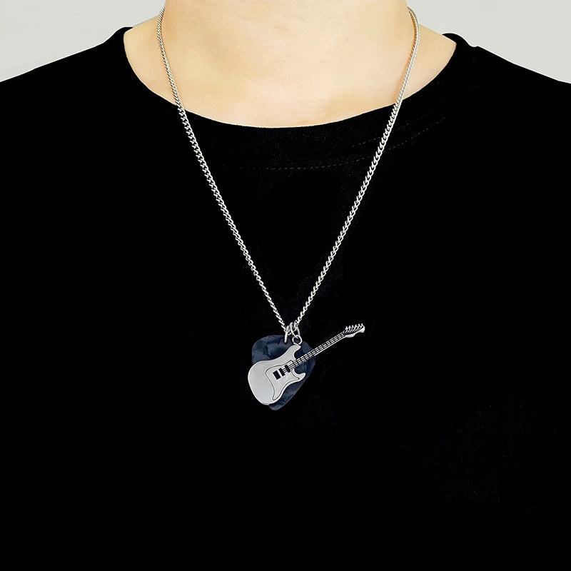 Wholesale Titanium Steel Rock and Roll Music Guitar Necklace