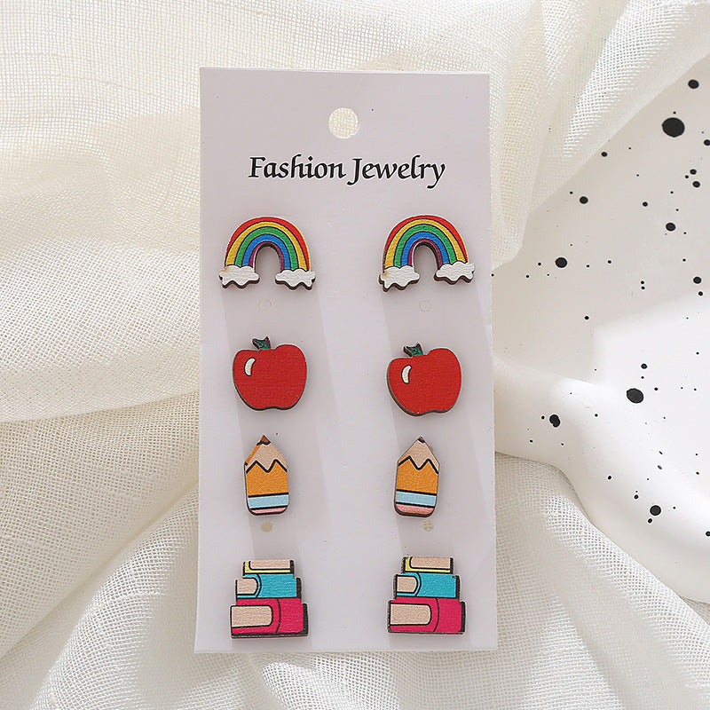 Wholesale Easter Egg Cartoon Egg Mushroom Love Wooden Earrings Set ACC-ES-XA001