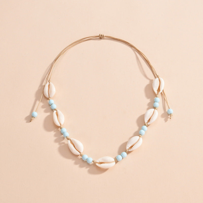 Wholesale Beach Shell Necklace Marine Shell Rice Beads Adjustable Woven Necklace