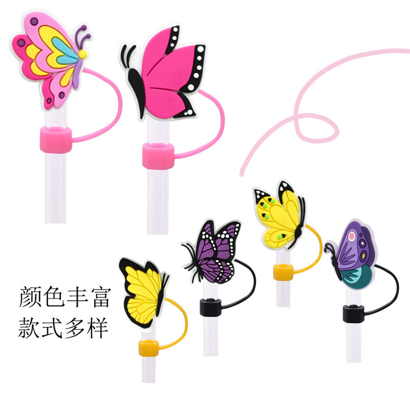 Wholesale Random 100pcs Butterfly Series 8/10mm PVC Soft Straw Tube Cap