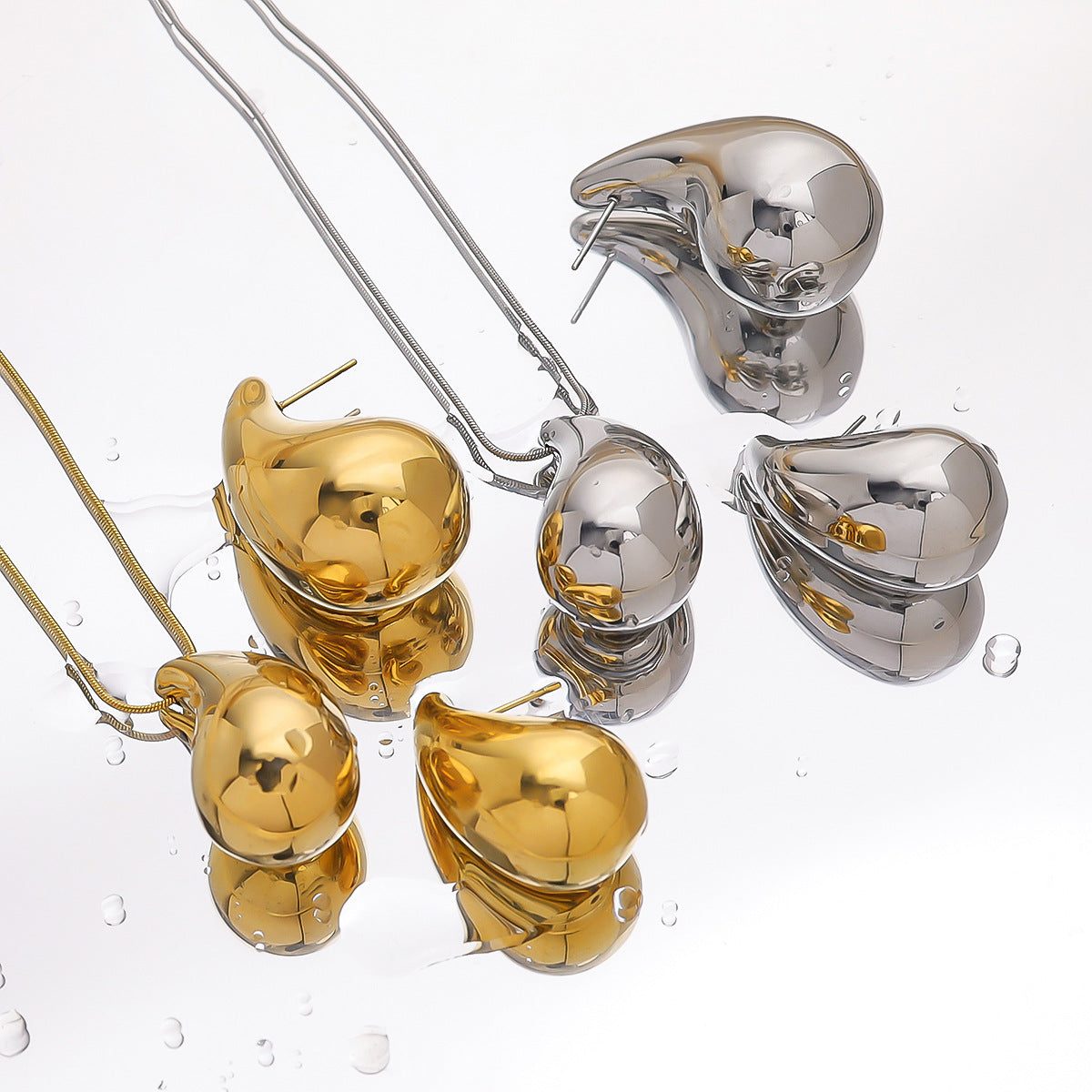 Wholesale 18K gold water drop titanium steel earrings cashew-shaped necklace