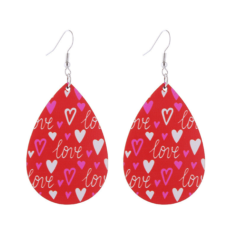 Wholesale Valentine's Day Love LOVE Printed Letters Wooden Earrings ACC-ES-ChouT002