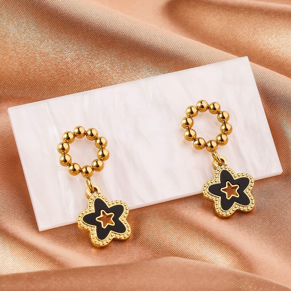 Wholesale Stainless Steel Round Steel Bead Pendant Five-pointed Star Earrings ACC-ES-RuiX005