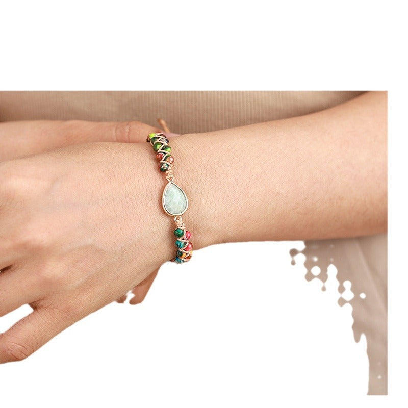 Wholesale Teardrop Shaped Lapis Lazuli Natural Stone Hand-woven Winding Bracelet Adjustable Bracelet ACC-BT-LZ014