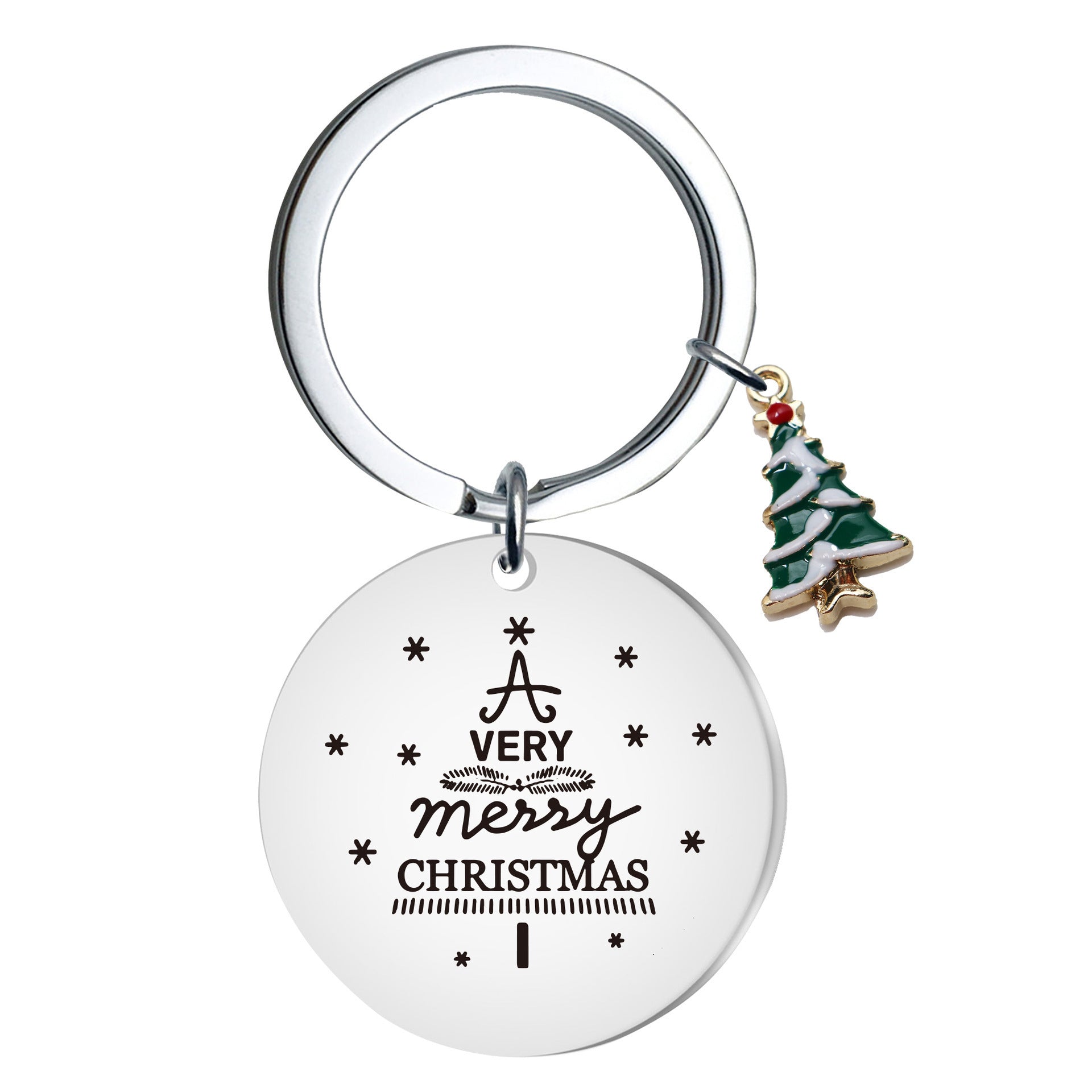 Wholesale Stainless Steel Christmas Tree Keychain Engraved Round Pendant For Car Key And Bag Holiday Gift