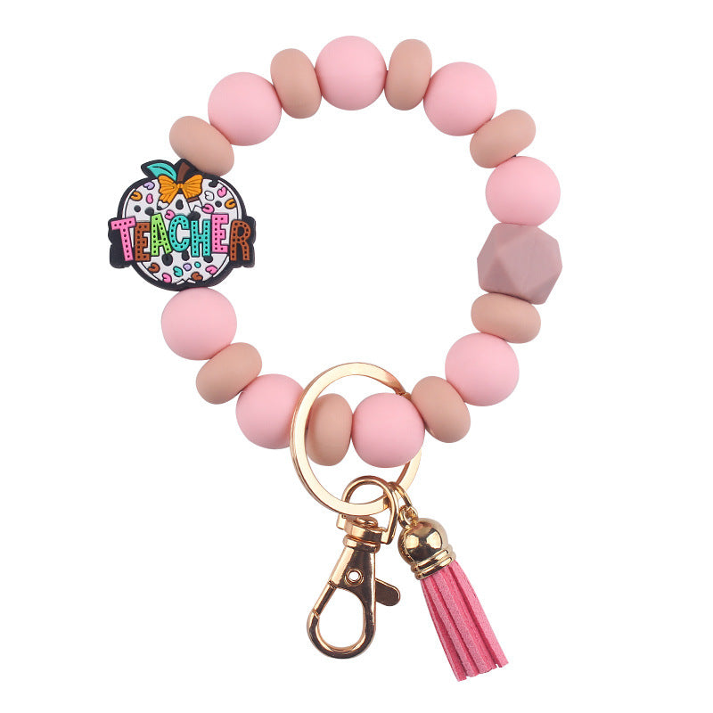 Wholesale Cartoon Teacher's Day Apple Silicone Accessories Pendant Creative DIY Four-Piece Combination Wrist Keychain