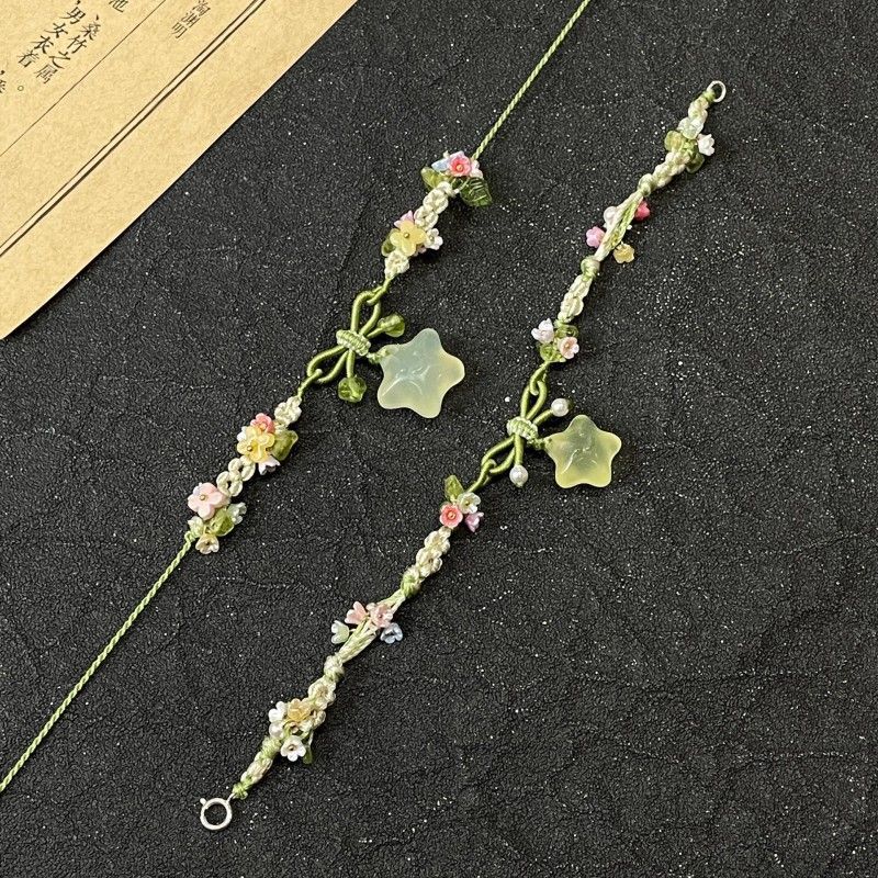 Wholesale  small stars green crystal colorful flowers woven necklace