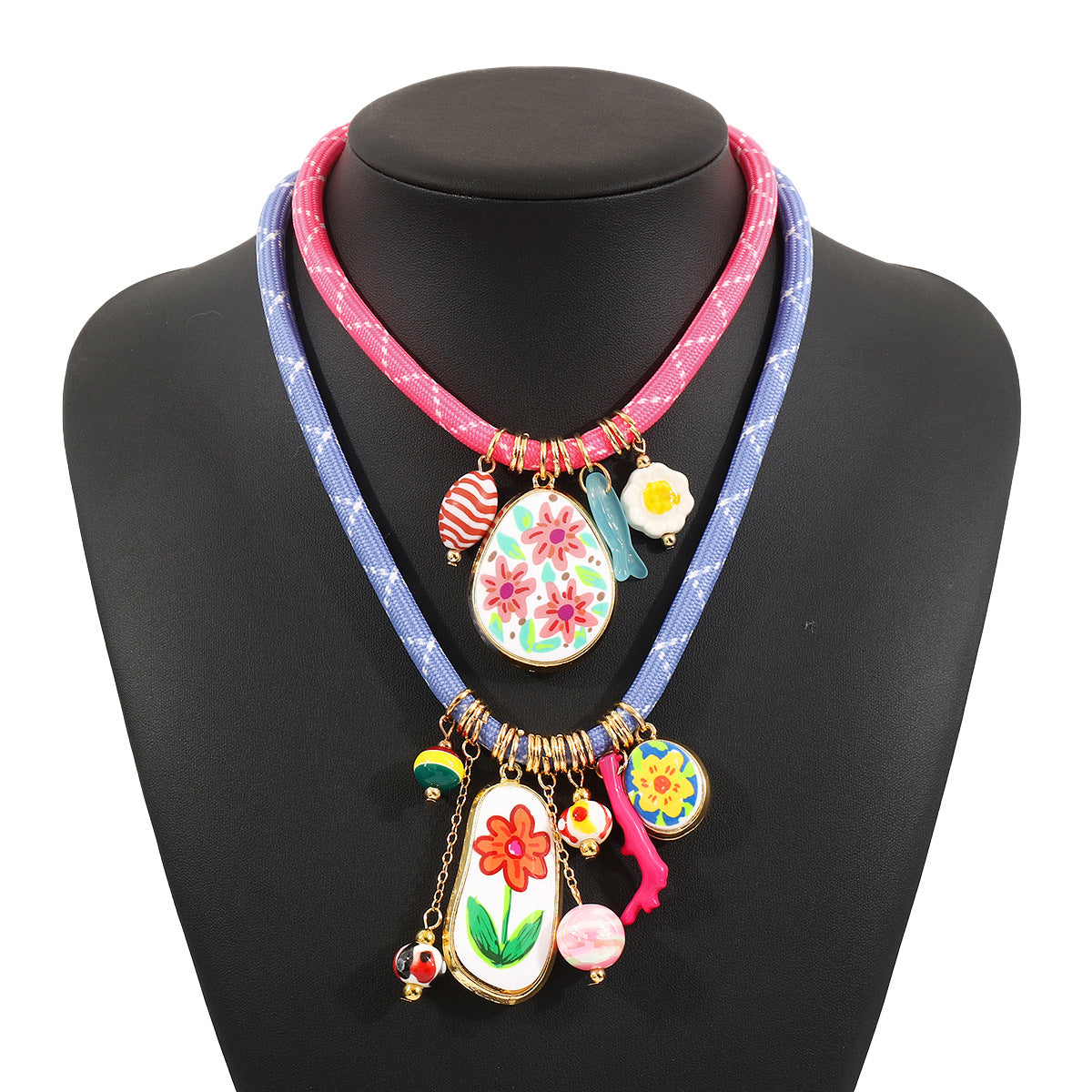Wholesale Multi-element Pendant Necklace Cute Flower Egg Flower Clavicle Chain