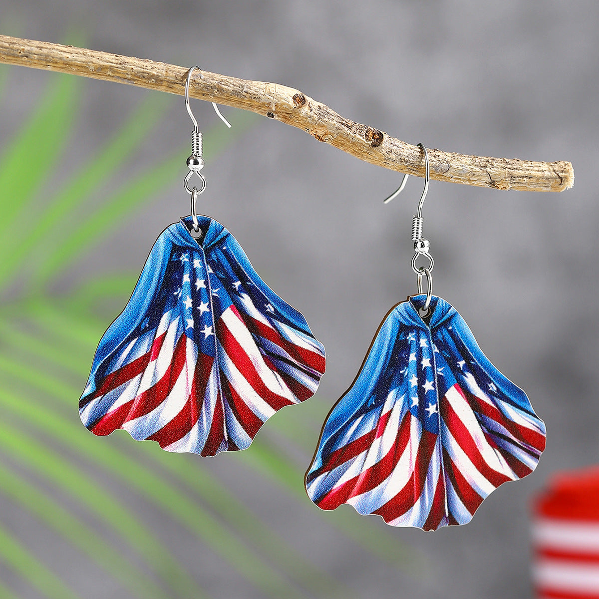 Wholesale  US Independence Day Element Wooden Water Drop Earrings