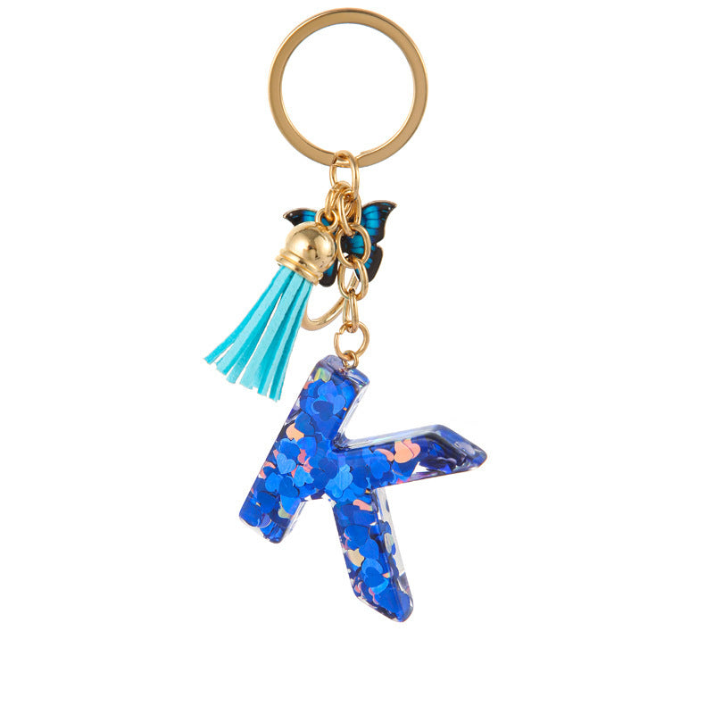 Wholesale Resin blue heart butterfly letter keychain