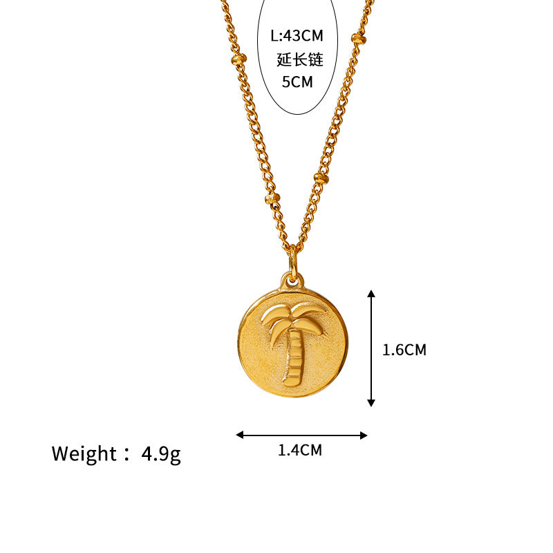Wholesale Retro Pendant Star Moon Coconut Tree Stainless Steel 18K Gold  Necklace